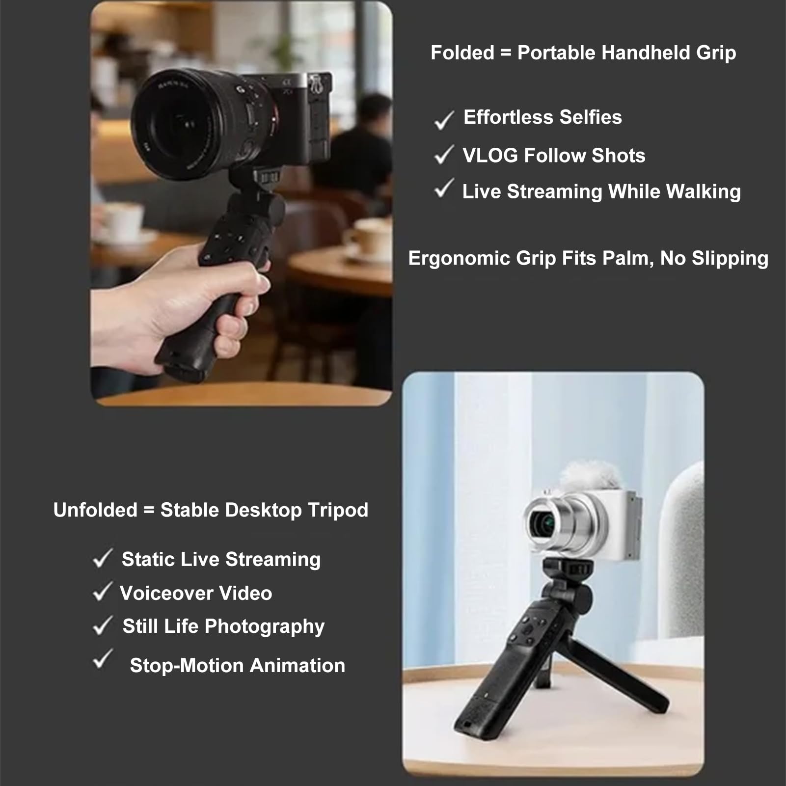 Empuñadura de Trípode Remota Inalámbrica, Empuñadura Ergonómica Remota Desmontable de 10 M con Rotación Panorámica de 360° y Giro Vertical de 180°, para Vlogging, Transmisión en