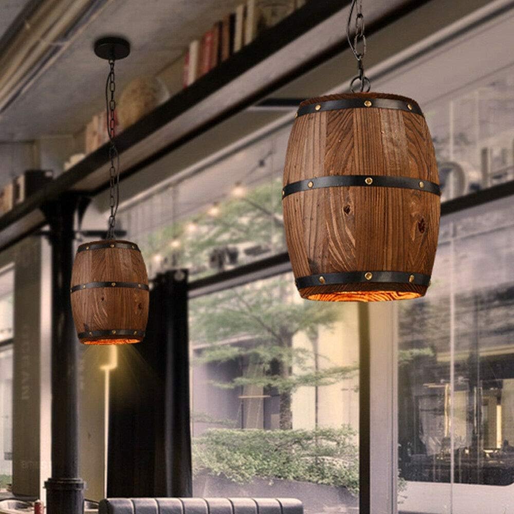 UESUENYENS Antique Wood Wine Barrel Pendant Lamp, Industrial Rustic Wood Pendant Light Wood Wine Barrel Hanging Fixture Pendant Lighting Suitable for Bar Cafe Lights Ceiling Restaurant Barrel Lamp