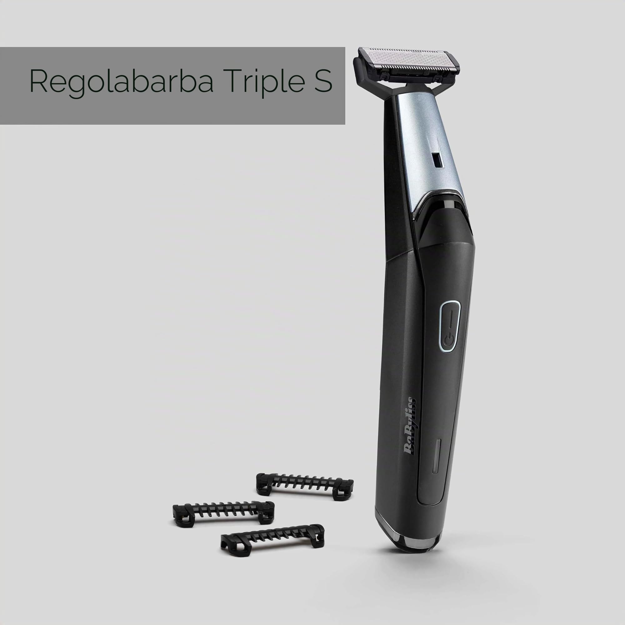BaByliss T880E Regolabarba Triple S, batteria agli ioni di litio, 3 guide di taglio, Grigio scuro