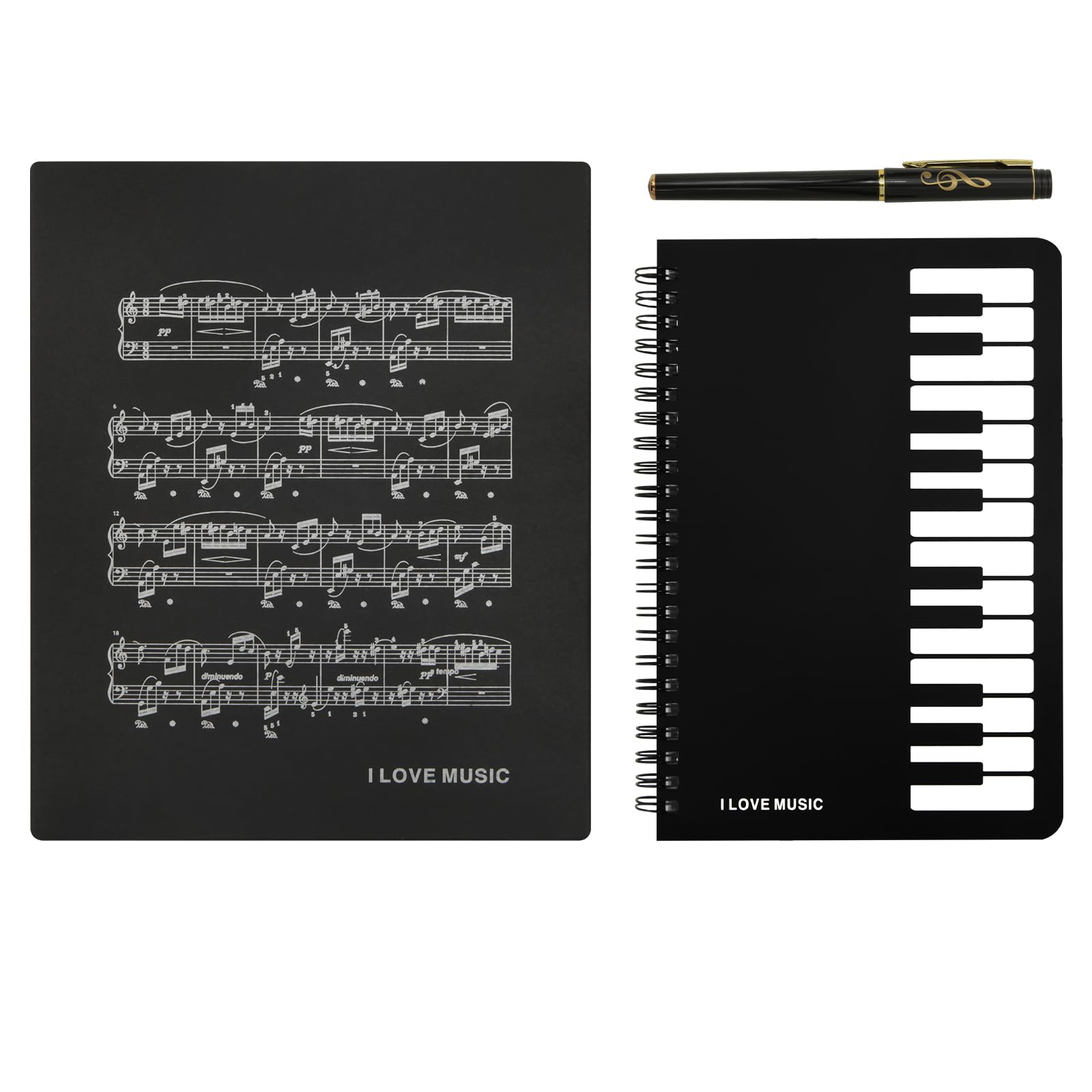 Boerni Piano and Music Themed Stationery Gift Box Set,1 Pcs Piano Key Board Musical Notes Melody A5 Notebook Spiral Wirebound Note Books Notepad Diary with 1 Pcs High Note Design Pen (Piano Keyboard)