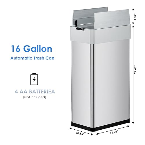 Miniatura 2 de AthLike Cubo de basura automático con sensor de movimiento sin contacto de 16 galones, cubo de basura inteligente con tapa de cierre suave, anillo