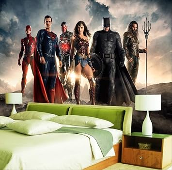 Amazon カスタム3d壁紙ジャスティスリーグ壁画スーパーマンバットマン写真壁紙キッズベッドルームオフィスホテルリビングルーム幼稚園 幅 400cm 高さ280cm A 壁紙