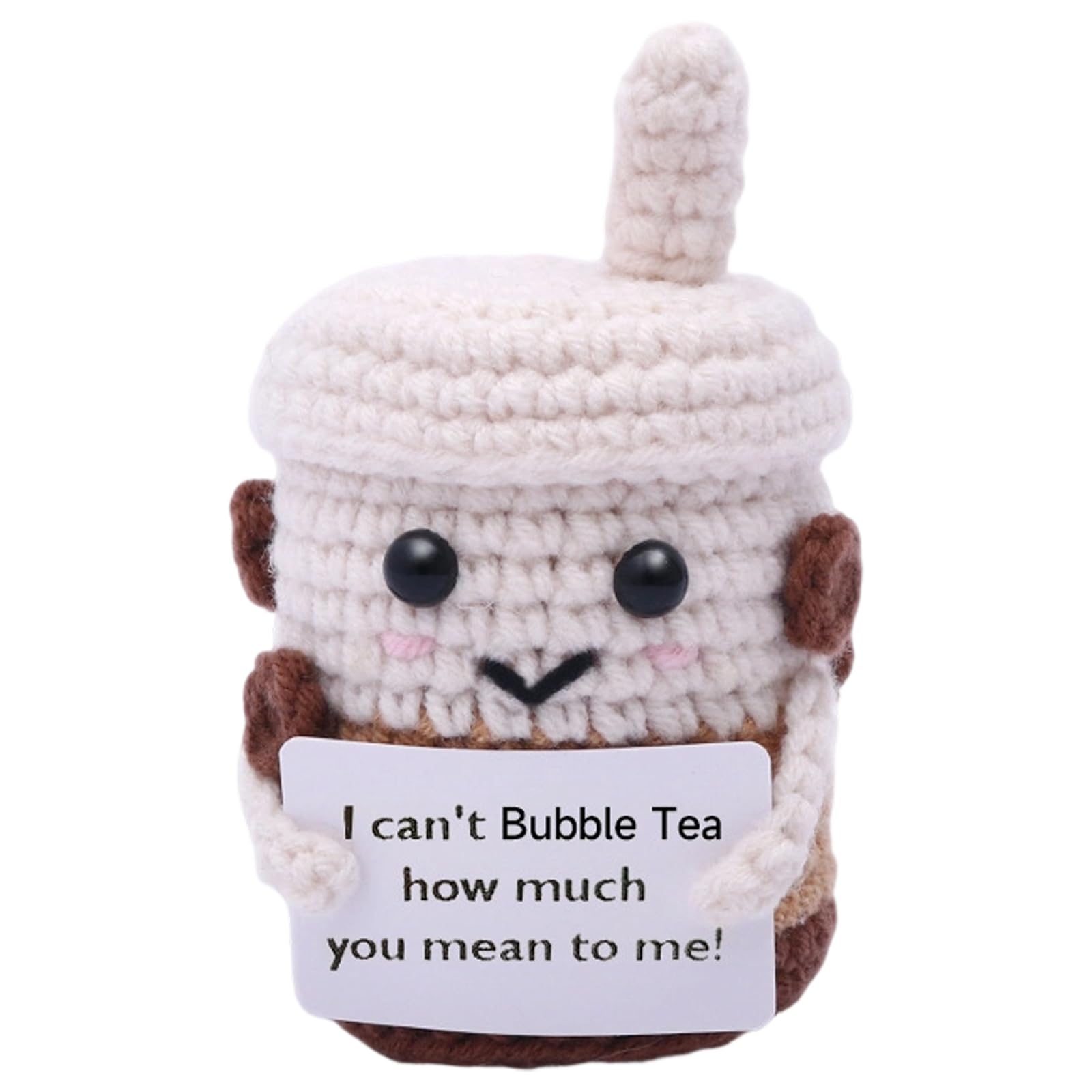 Vspek Positive Crochet Bubble Tea, Emotion Support Gift, Handmade Knitted Doll with Inspirational Card, Encouragement Present for Her, Him, Friend, Coworker, Bubble Tea Lovers, Home Office Desk Decor — image 1