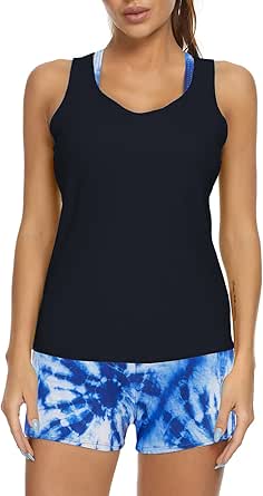 JASAMBAC Tankini Dames Tweedelig Badpak Buikweg Tankini Bovenstuk En Hoge Taille Badshorts Comfortabele Badmode Met Verstelbare Schouderbanden Sportieve Strandmode, L