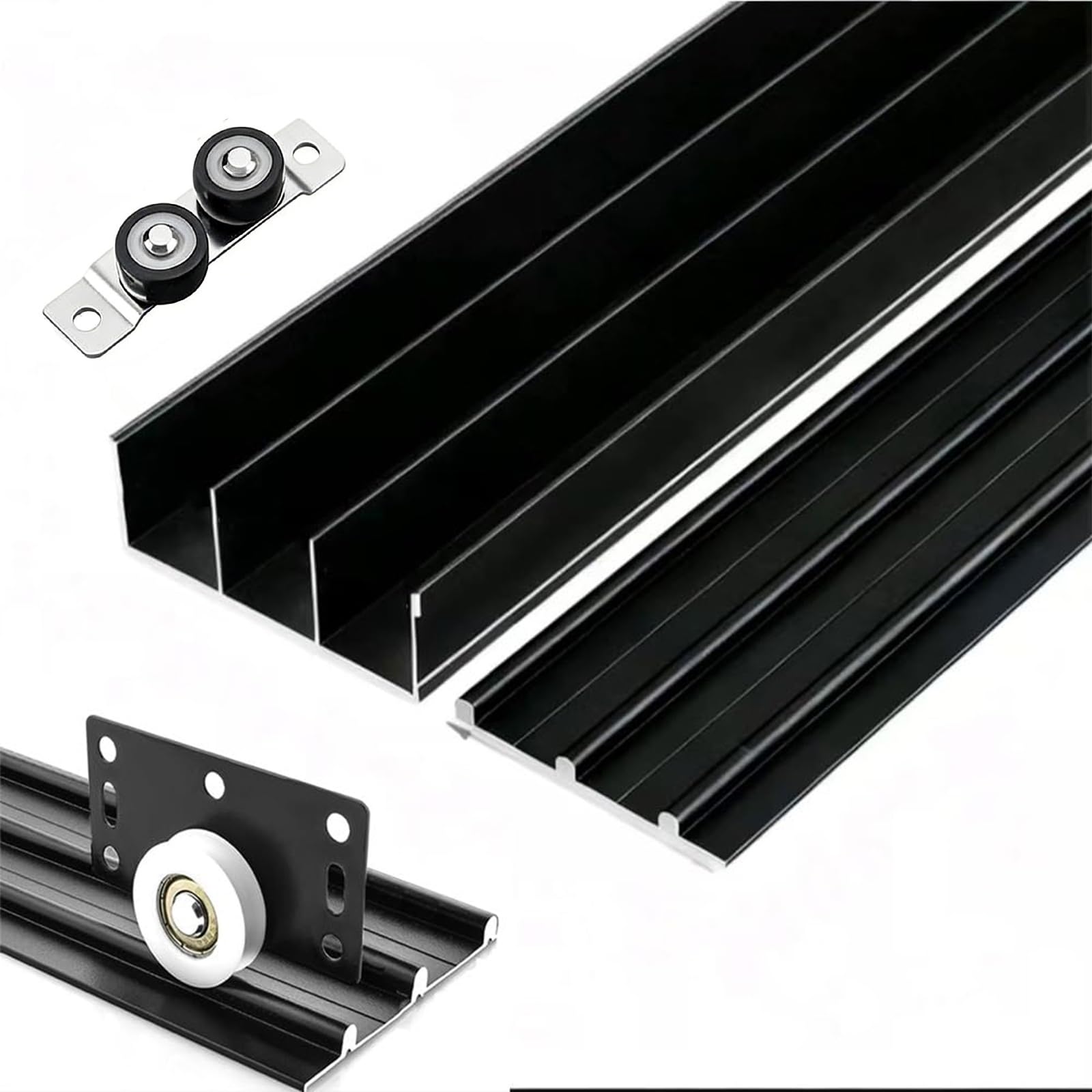 Kit de riel para puerta corredera de tres pistas, riel invisible de cierre suave, sistema deslizante sin ranuras, riel de puerta corredera de aluminio para armario, granero, baño