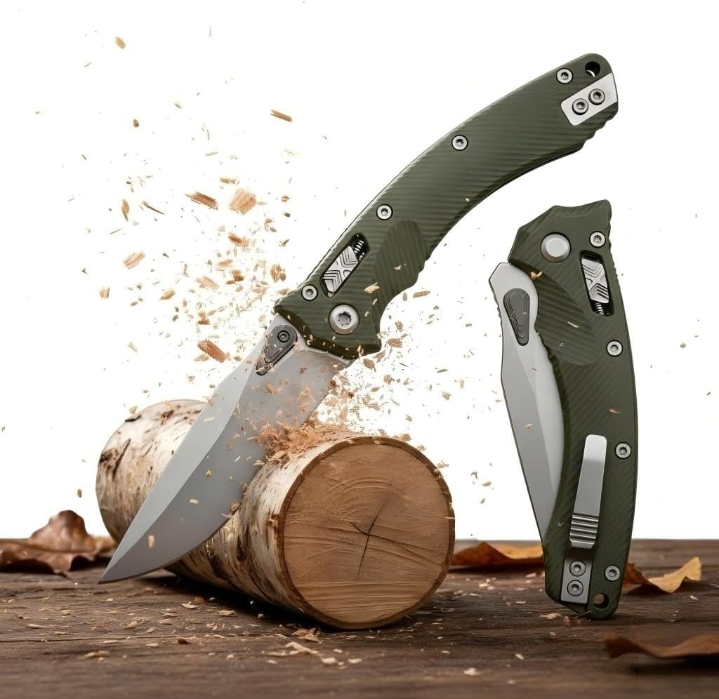 Folding Pocket Knife for Men, M390 Blade G10 Handle with Pocket Clip and EDC Knife for Camping, Hiking, and Outdoor Gifts for Him (Green)