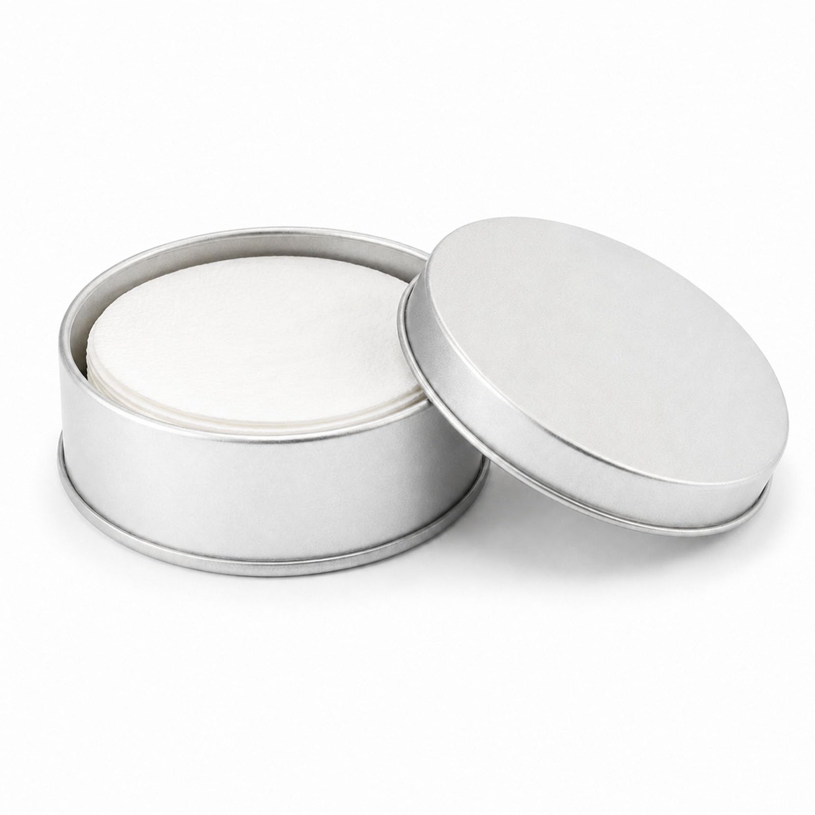 Raoletin Portable Coffee Filter Holder Metal Tin for Filter Papers, Round Coffee Filters Storage Container with Lid Compatible with 51-72mm Round Disposable Puck Screen, Empty Silver