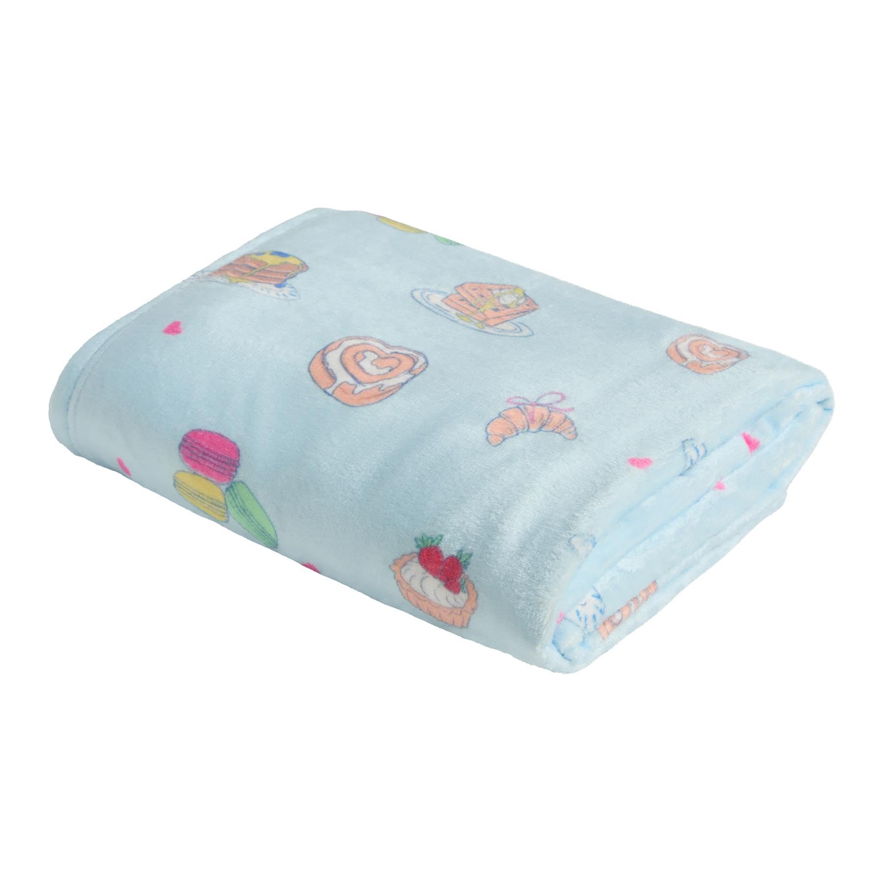 OHS Breakfast Print Blue Throw Fleece Blanket Bed Sofa Throw, 125 x 150cm