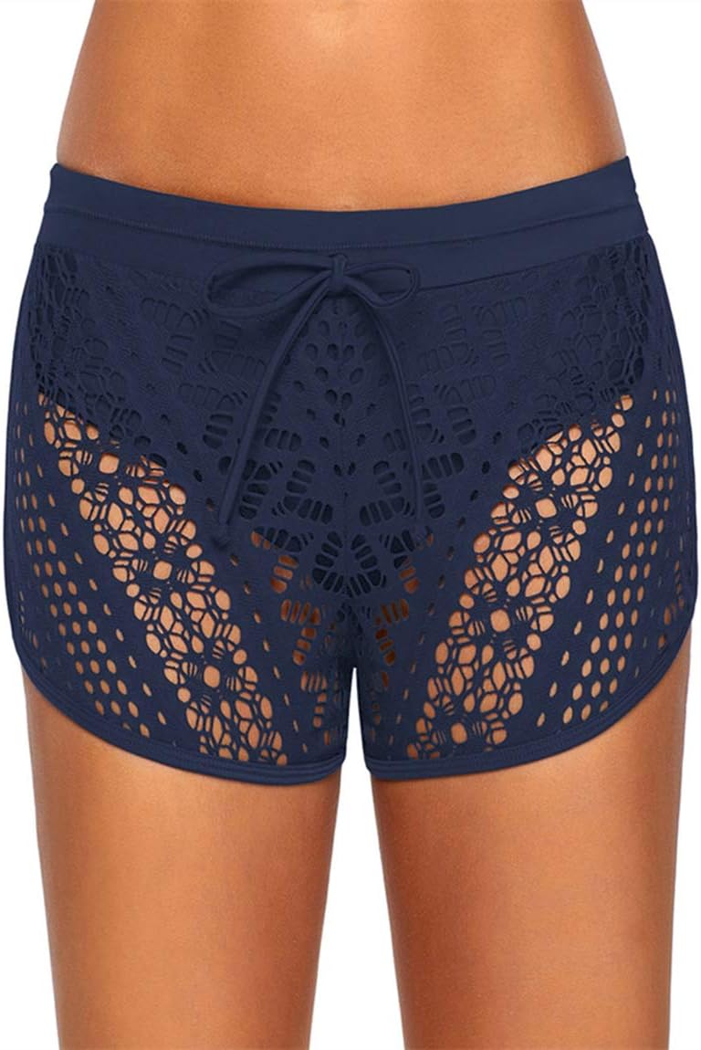 Ocean Plus Women's Crochet Lace Swim Shorts Elegant Bikini Shorts Tankini Bottoms Overlay Hotpants Panty Boxer Plus Size Swimwear Beach Shorts