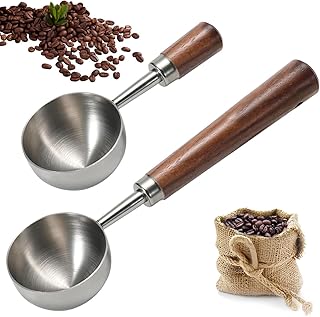 2 PCS Coffee Scoop Vintage Coffee Measuring Spoons Stainless Steel Coffees Spoon With Nature Walnut wood Handle Long Wooden Handle Coffees Scoop Kitchen Utensil Loose Tea Spoons Perfect for Coffee Tea