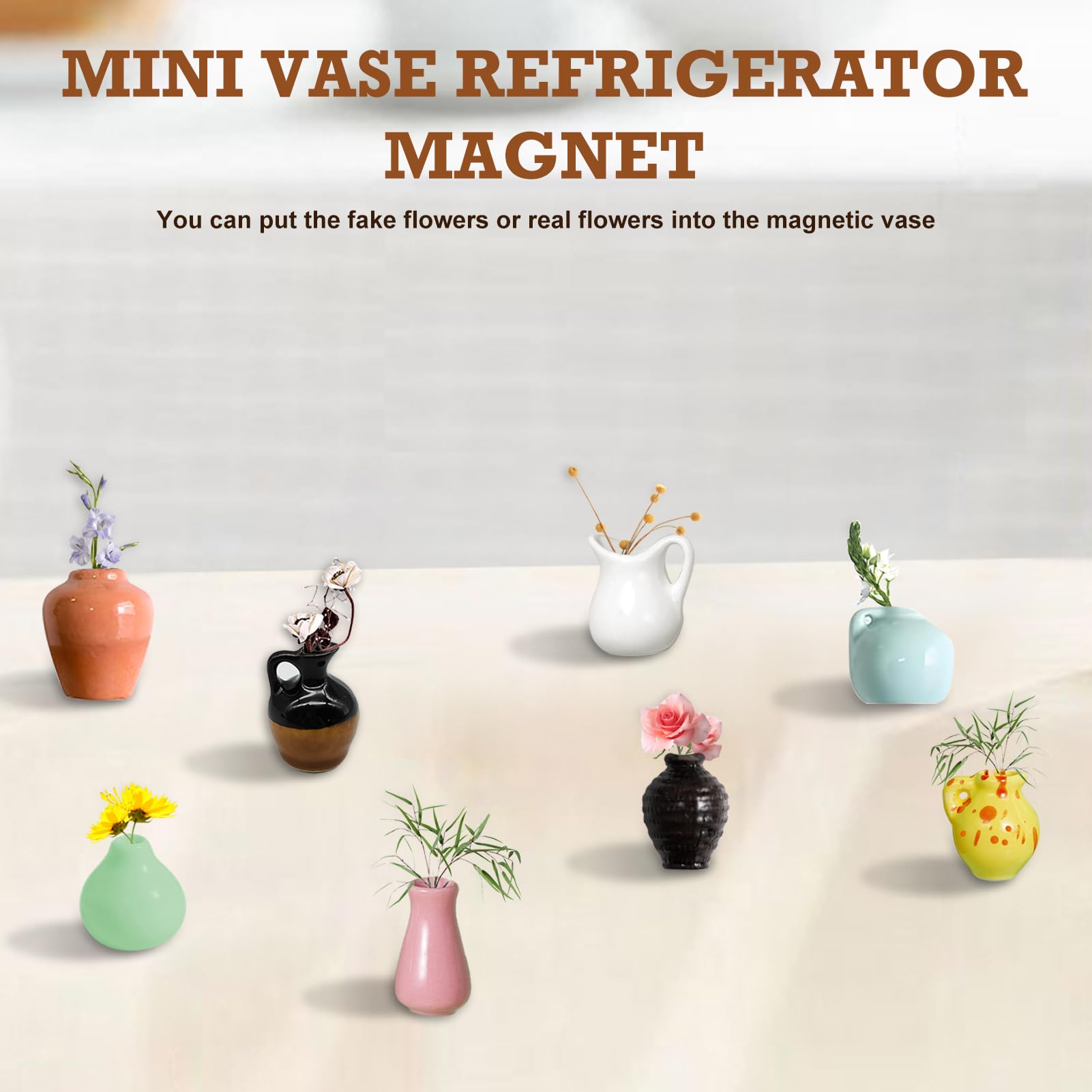 ARYIMYDP 6 stuks magnetische vazen, mini-vazen van keramiek, schattige en grappige magneten, kleine en sterke magneten, keukendecoratie, ideaal voor magneetborden, prikborden en handwerk