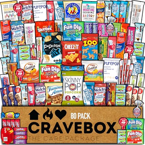 CRAVEBOX Snack Box Variety Pack Care Package (80 Count) Father's Day Treats Gift Basket Boxes Adults Kids Grandkids Guys Women Men Boyfriend Birthday Cookies Chips Mix College Office Back to School