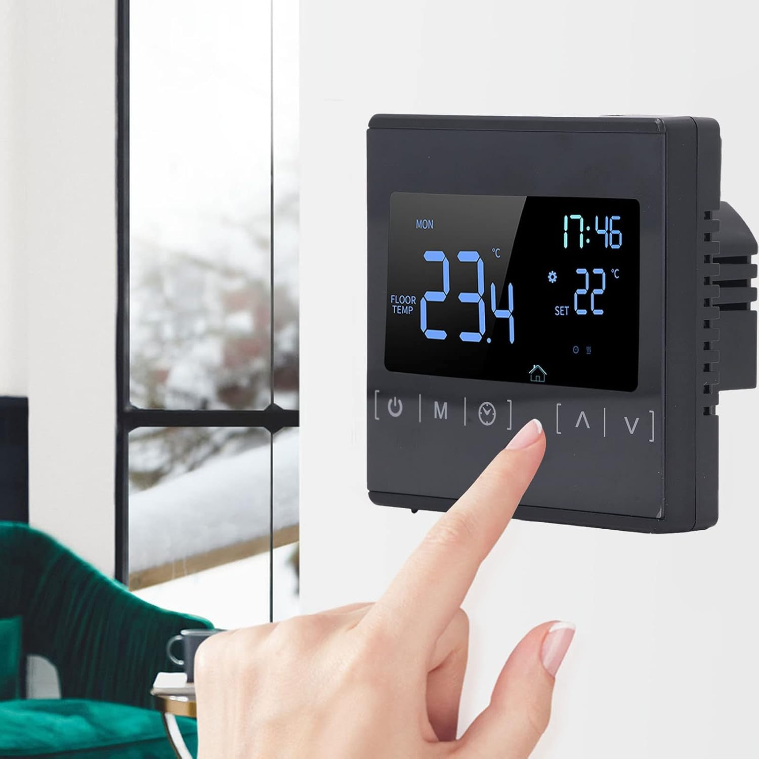 (MH1822D wersja czarna) ogrzewanie podłogowe, inteligentne sterowanie, połączenie, regulator temperatury, programowalny dotykowy panel temperatury, AC 85 V-250 V