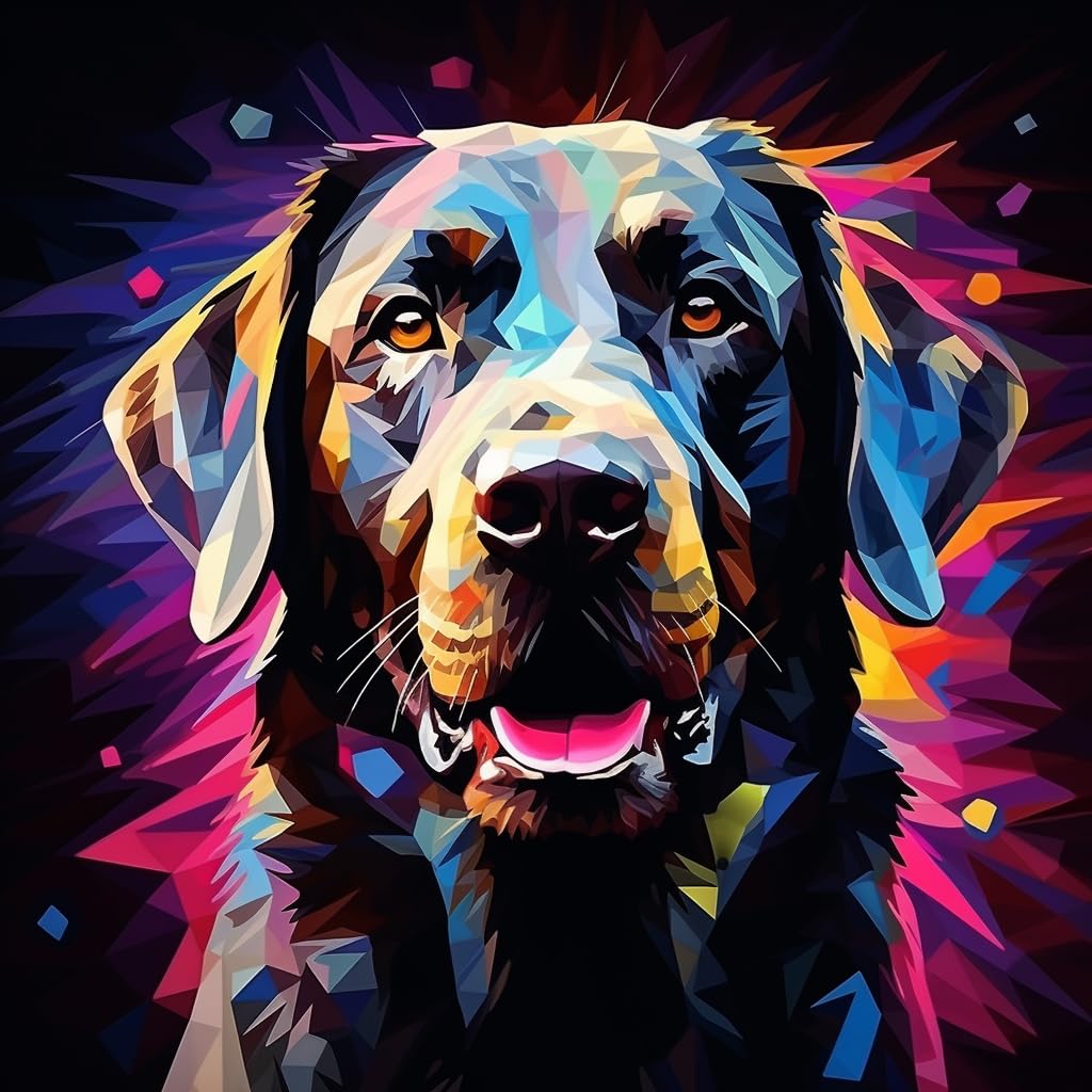DIY Colorful Black Labrador Terrier DIY Stamped Cross Stitch Kits for Beginners Easy 11CT Needlepoint Embroidery Counted Cross Stitch Kits Art Craft Wall Decoration and Gift 14x14inch