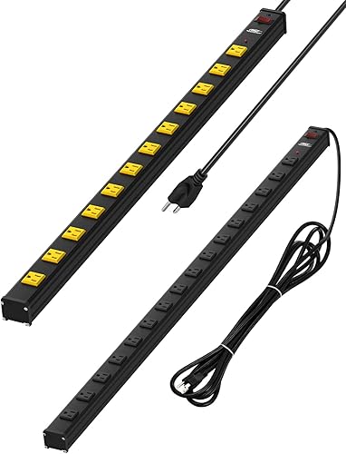 CRST Protector de sobretensiones de alta resistencia, amplio espaciado, 16 tomas+12 tomas de corriente, cable de extensión de 15 pies de largo con