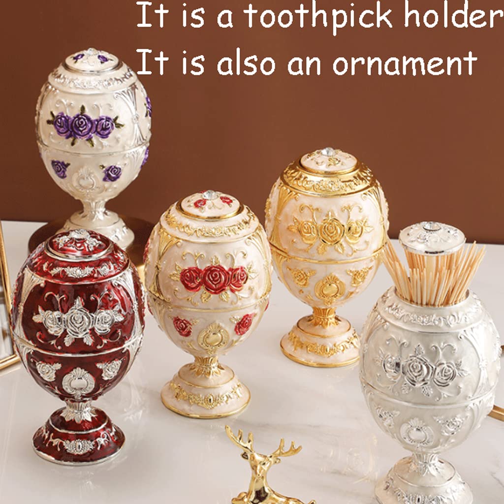 Vintage metalen tandenstoker houder Fabergé paasei stijl zinklegering tandenstoker dispenser (goud bloemen Vintage metalen tandenstoker houder Fabergé paasei stijl zinklegering tandenstoker dispenser (goud bloemen