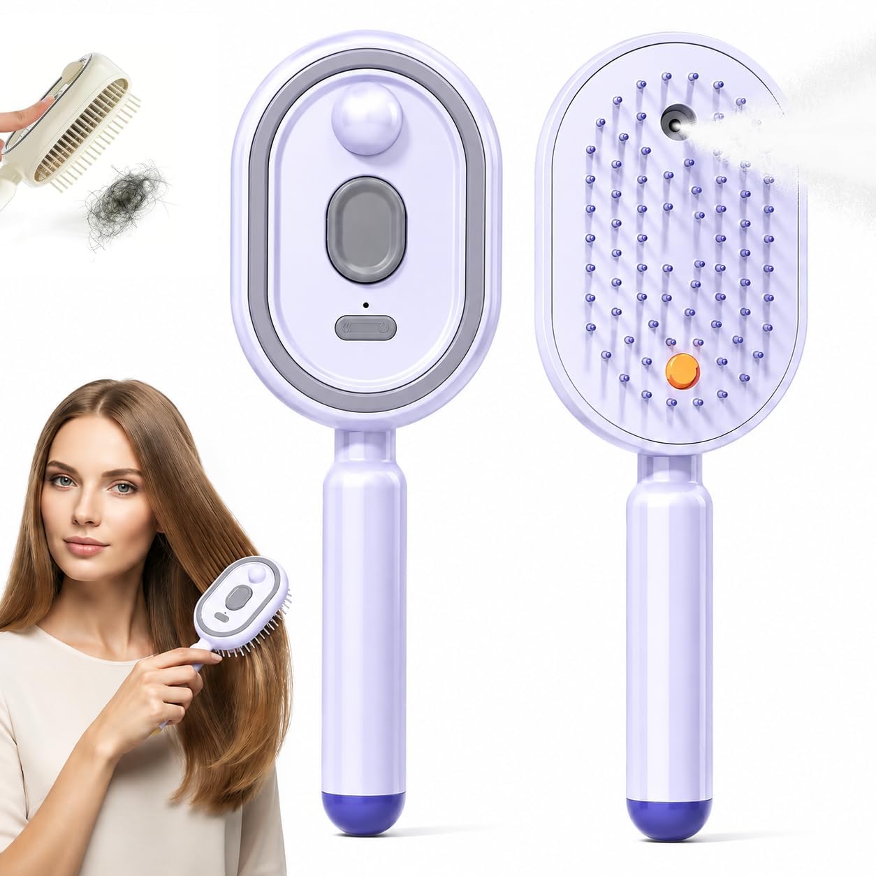 Brosse à Cheveux Électrique Vapeur 2026 – Brosse Lissante Rechargeable avec Pulvérisation d’Eau, Démêlant, Anti-Frisottis et Antistatique pour Cheveux Longs et Courts (Violet)