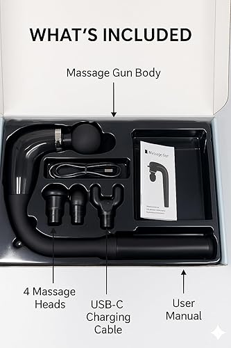 Miniatura 5 de Pistola de masaje de tejido profundo con mango extendido, percusión de 0.472 in, velocidad ajustable y 4 cabezales intercambiables para cuello,