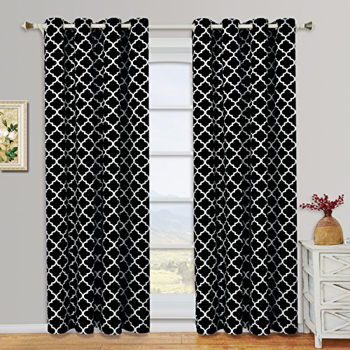 Royal Hotel Bedding Meridian Black And White Grommet Blackout Window Curtain Panels, Pair/Set Of 2 Panels, 52X96 Inches Each #TOP1