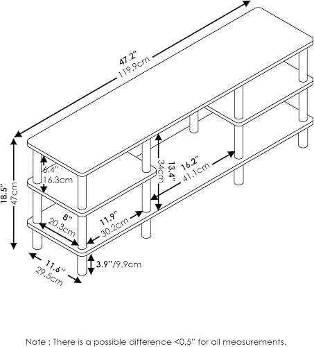 Miniatura 6 de Furinno Turn-N-Tube 3-Tier Multipurpose Wide Shelf TV Stand, French Oak Grey/Black Negro -,Columbia Nogal/Negro,Marrón oscuro,2-Marrón