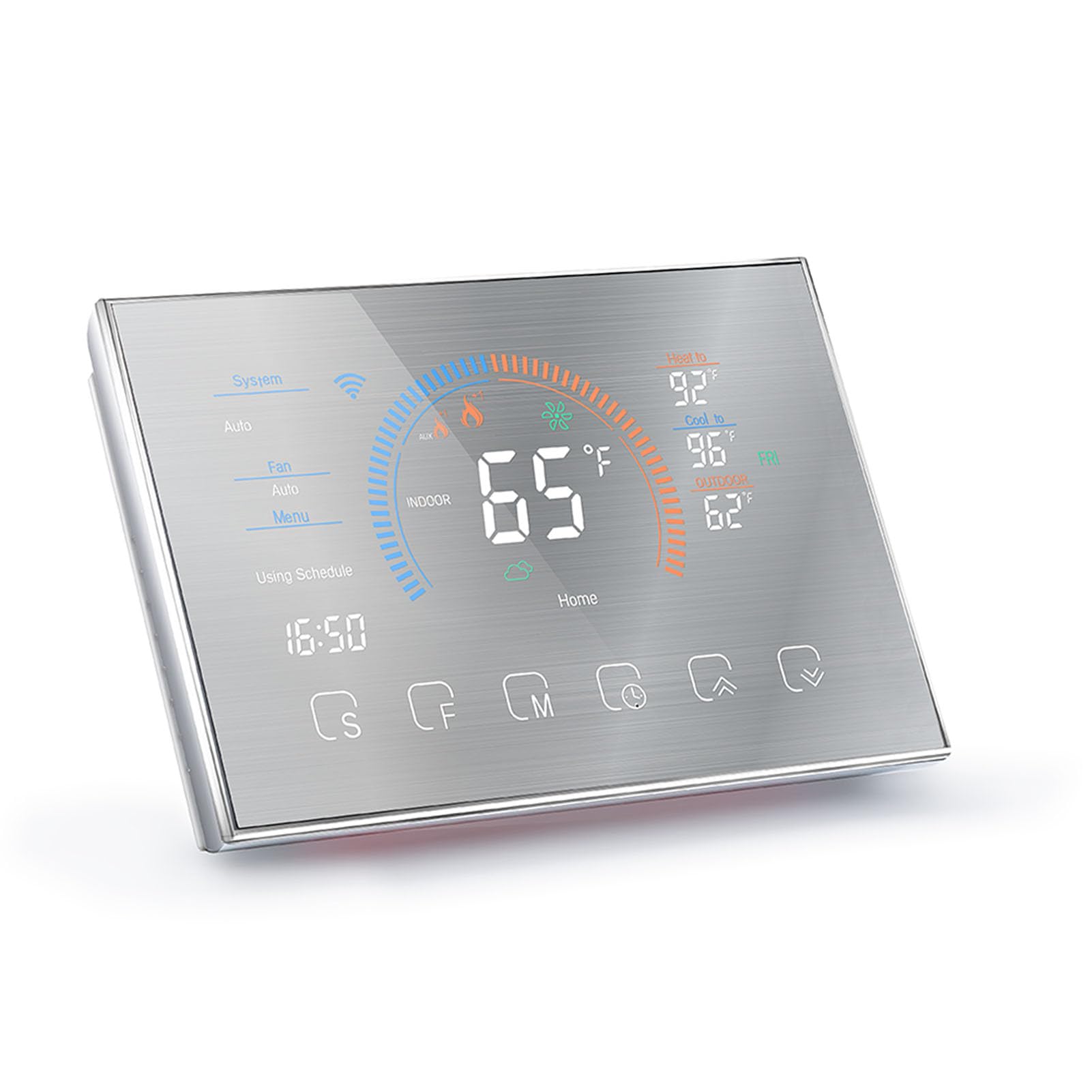 Hyuduo Termostato Intelligente, Touchscreen LCD, Termostato Programmabile per Pompa di Calore, Controllo Vocale, per Sistemi di Riscaldamento e Raffrescamento Domestico (argento spazzolato)