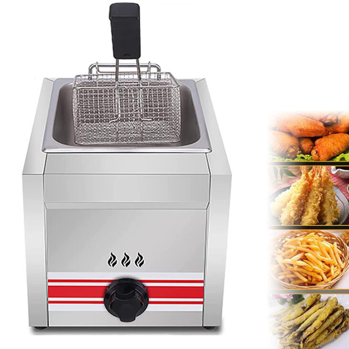 Friggitrice a Gas Professionale, friggitrice Professionale in Acciaio Inox con cestelli e coperchi, per Cucina Domestica, Ristorante Commerciale, 10 l (10 l)