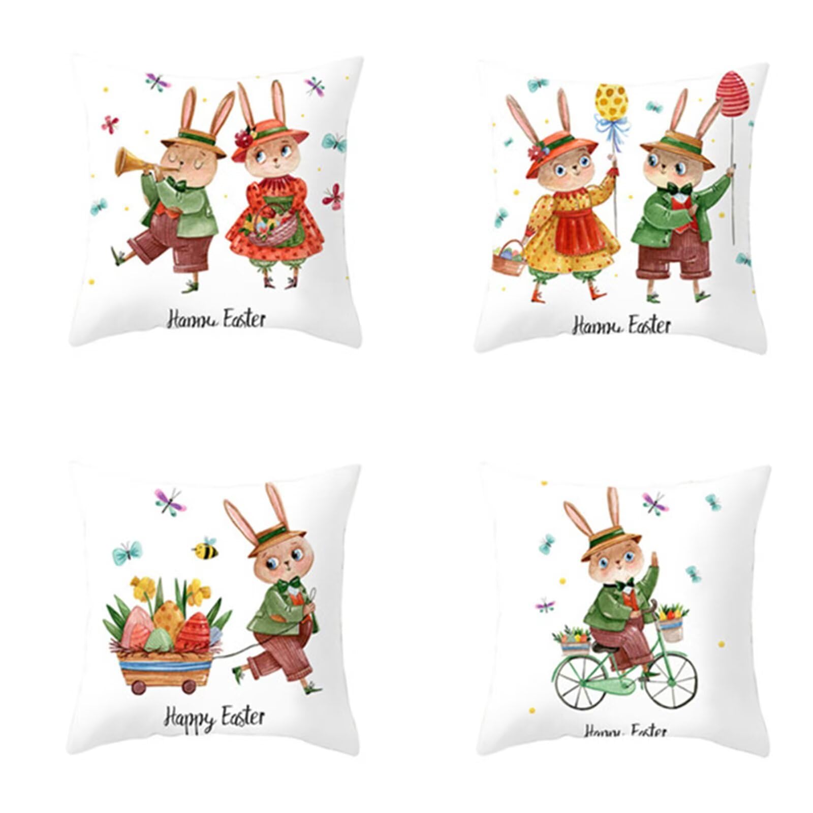 Juego de 4 Impermeable Funda de Cojín Pareja de Conejos,45x45cm Moderno Suave Transpirables Lino Fundas de Almohada Cojines Decorativos con Cremallera Oculta para Exterior Sofá Cama Coche Hogar