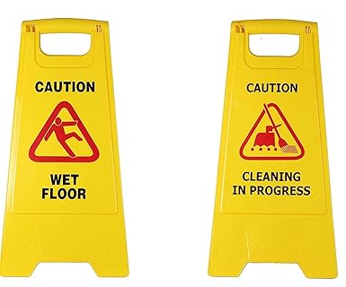 Mitrin cleaning progress sign board, Wet Floor Sign Board, (2 In 1), yellow caution sign board, Cleaning in progress, slippery floor board, caution sign board, Floor Cleaning Signs, Plastic sign Board.