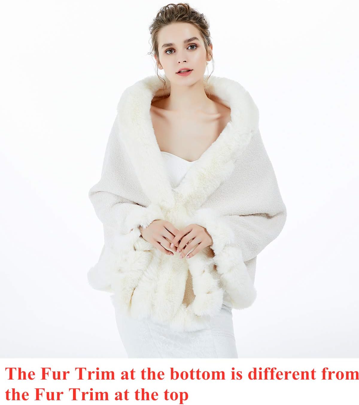 BEAUTELICATE Women Faux Fur Shawl Bridal Cape Wedding Faux Lambs Wool Shrug