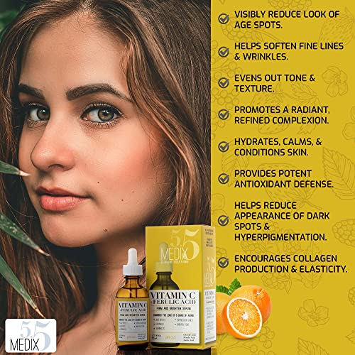 Medix Vitamin C Facial Serum Skin Care Booster For Age Spots, Wrinkles, & Fine Lines. Anti Aging Face Serum W/Glycolic Acid & Hyaluronic Acid Brightens Skin For Healthier Skin Complexion, 1.75 Fl Oz #TOP3