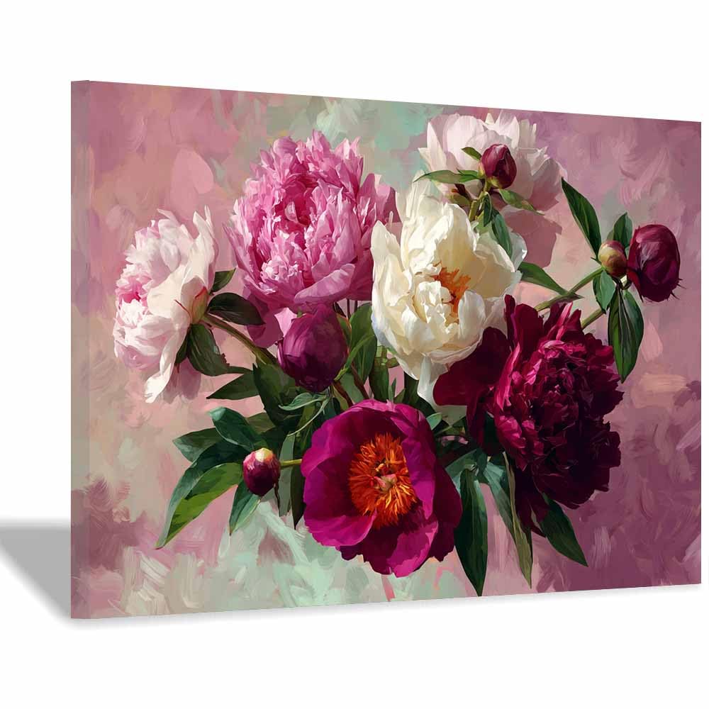 Xeniou Multicolor Flower Wall Art Canvas Pastel Peony Flowers Canvas Wall Art, For Bedroom Bathroom Living Room Home Wall Decor(Multicolor)-70X100cm Framed