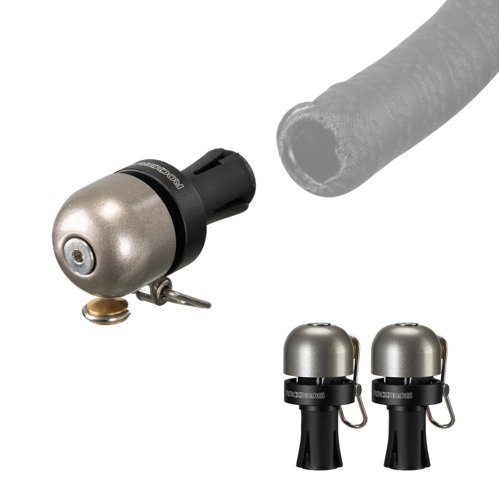 ROCKBROS Pack of 2 Bike Bell Road Bike Plug Bells Adults 80DB Handlebar Retro Bicycle Loud Sound Horn Sliver — image 1