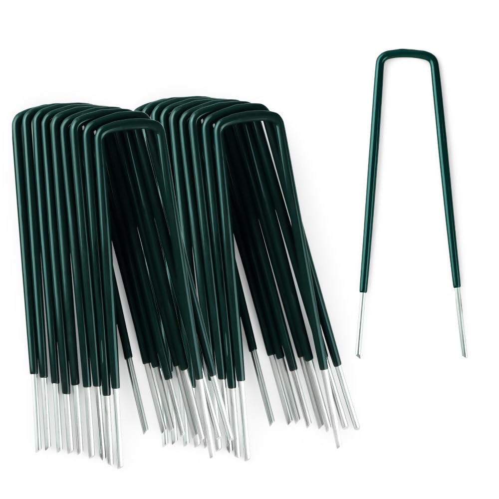 Besto Garden Pegs Heavy Duty Tent Pegs Metal Ground Pegs Galvanised Steel Peg for Camping, Securing Weed Control Fabric, Ground Sheets Membrane, Netting and Astro Turf | (Pack of 50 (PVC Coated))