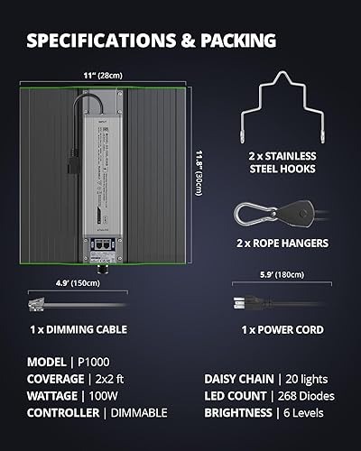 Miniatura 6 de VIPARSPECTRA P1000 Luz LED de Crecimiento para Inicio de Semillas de Vegetales y Floración, Luces de Plantas Regulables con Encadenamiento Daisy