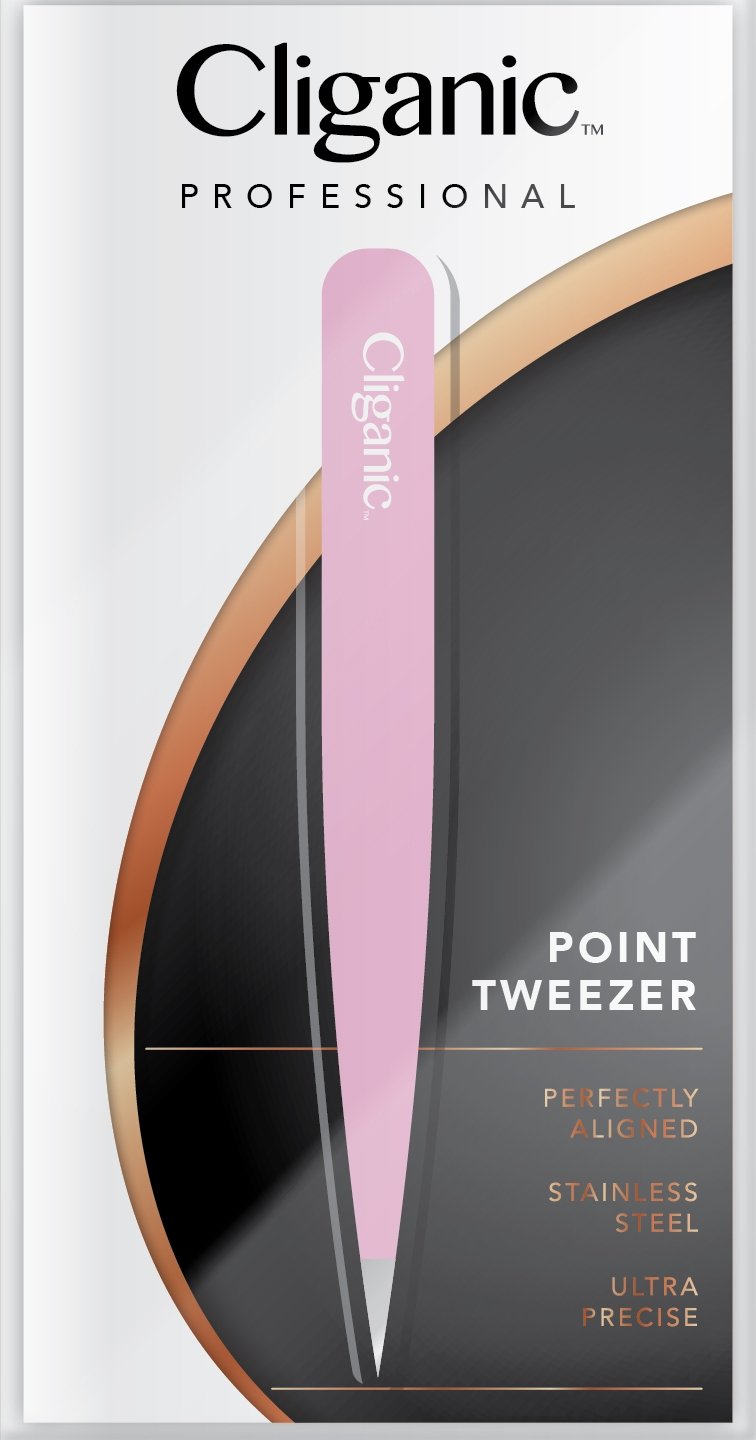 Professional Pointed Tweezers for Ingrown Hair PINK | Precision Pointy Tip for Men & Women, Stainless Steel | Best for Facial Hair Removal, Eyebrows & Splinters | Cliganic 90 Days Warranty