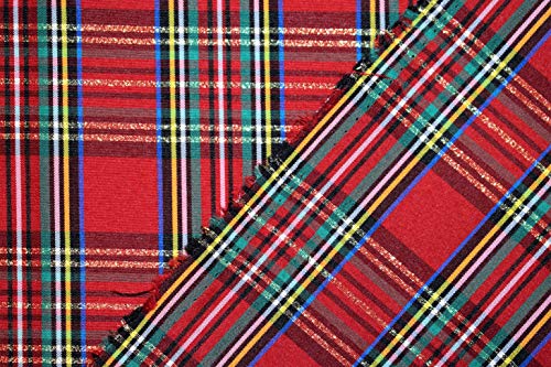 Fields Fabrics Double-Face 2-Sided Yarn-Dyed Taffeta Red Green Holiday Plaid with Metallic Gold 60" Wide Polyester/Lurex Fabric by The Yard (D245.22)