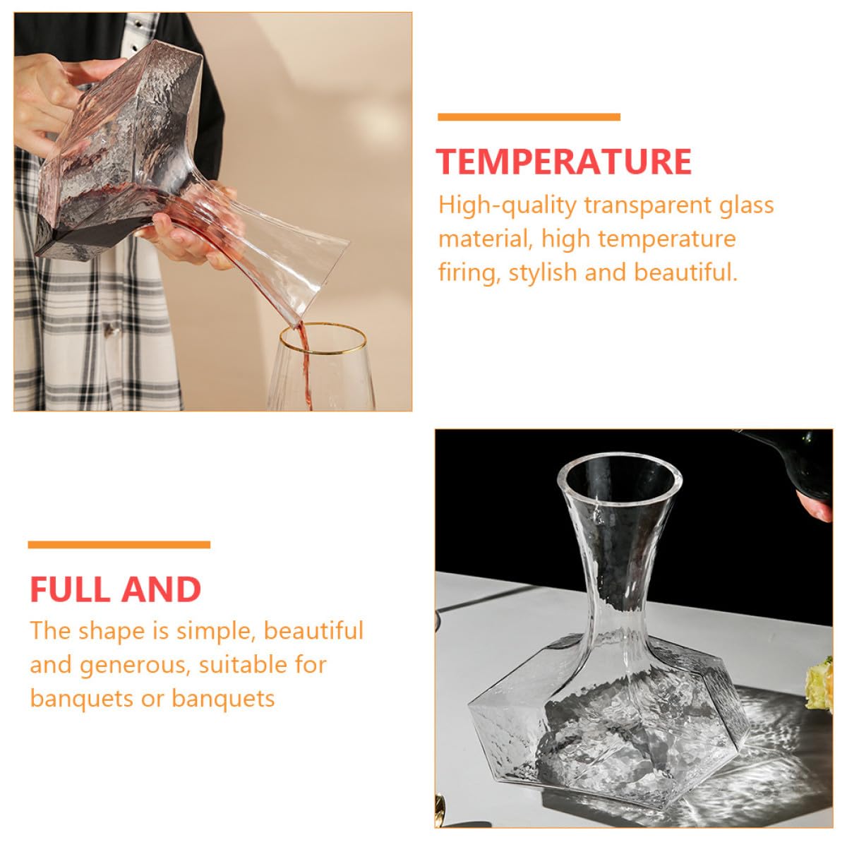 UKCOCO Decanter per Vino Creativo in Vetro Trasparente Grande Geometrico, Contenitore Portatile per Brandy e Vino, Design Semplice ed Elegante per Ristoranti, Bar e Uso Domestico