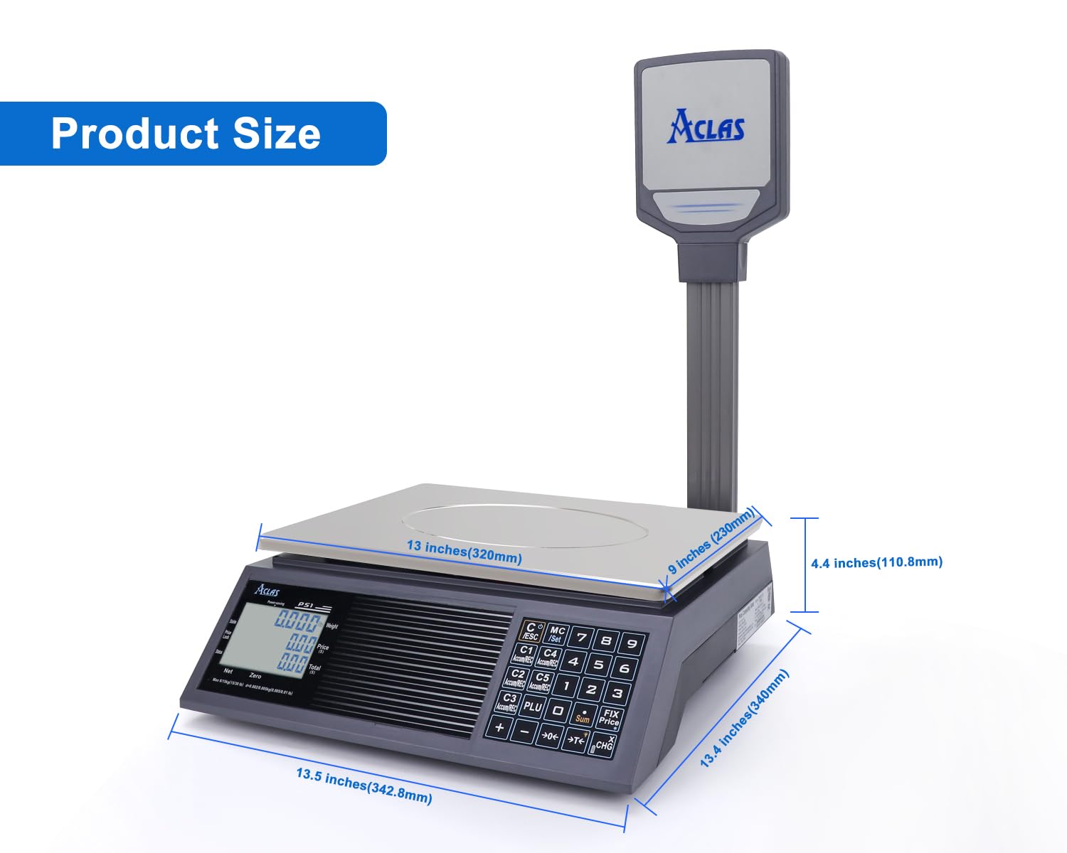 NTEP Certified Price Scale with Pole 60lb Legal for Trade Commercial Price Computing Scale Retail Scales w/LCD Dual Screen Displays for Farmer Meat, Deli, Lb/Oz/Kg