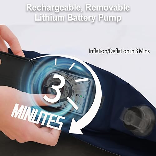 Miniatura 7 de Colchón de aire con bomba de batería, bomba eléctrica USB recargable, superficie de terciopelo holandés, colchón autoinflable tamaño Queen, cama de