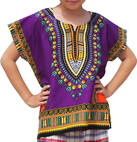 Image of RaanPahMuang Unisex Bright Africa Classic Childrens Dashiki Cotton Shirt Boys Girls