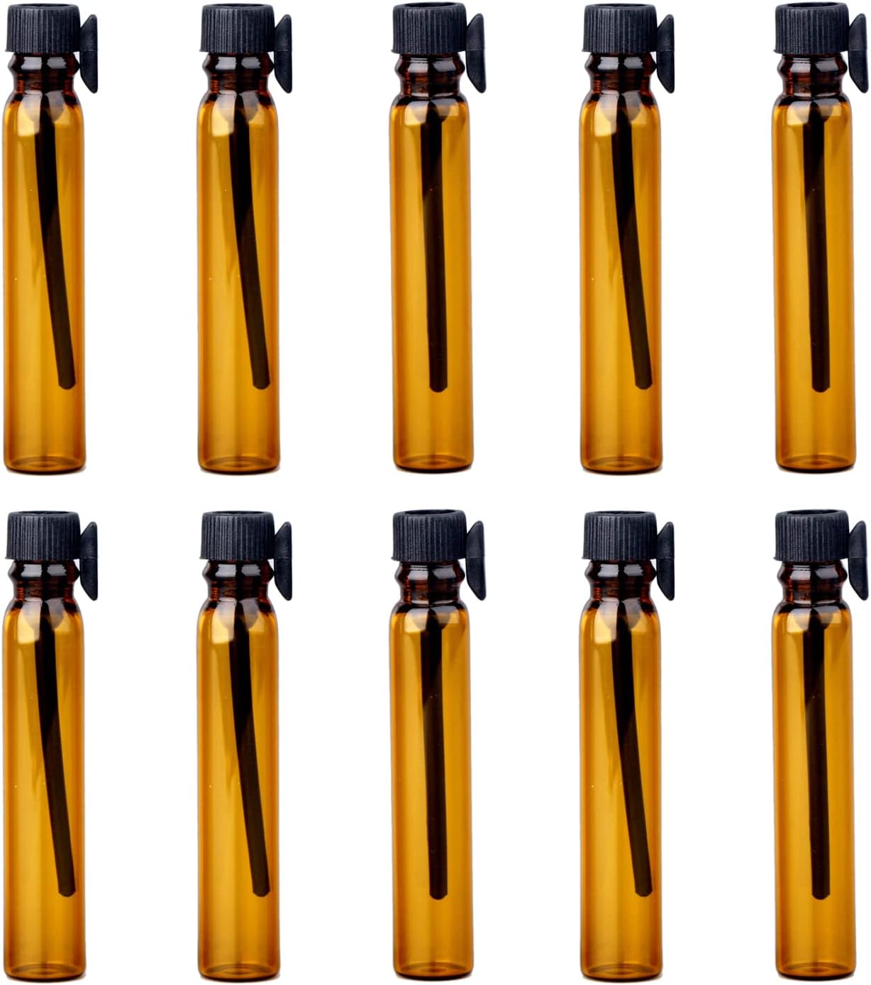 100Pcs 2ml Mini Empty Perfume Sample Bottles Glass Essential Oils Sample Vials with Black Cap Refillable Sample Vial Containers Glass Drop Stick Bottle for Aromatherapy Essential Oil, Amber