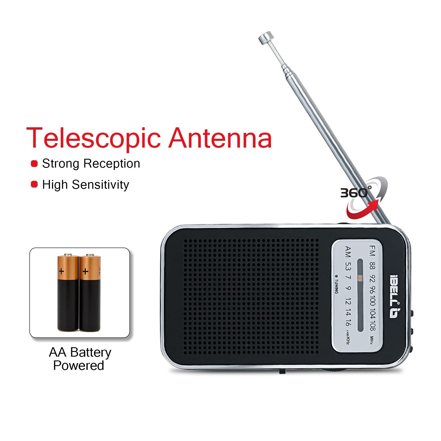 iBELL FM720BT Portable Pocket FM Radio with Bluetooth Speaker, USB/SD MP3 Player, Rechargeable with Type C Port, 2 Band (Black) — Amazon image 6
