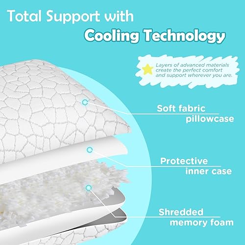 Miniatura 5 de SUPA MODERN Almohadas de cama refrescantes para dormir, 1 paquete de almohadas de espuma viscoelástica trituradas, almohada fresca ajustable para