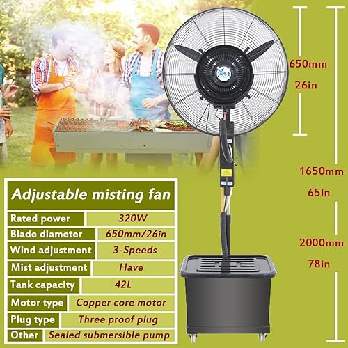 Miniatura 6 de Ventiladores de nebulización de patio de 26 pulgadas para exteriores, ventilador de enfriamiento de pedestal 3 velocidades, oscilación de 90, color