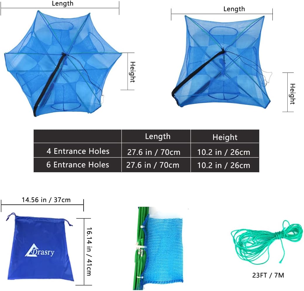 Drasry Black Fishing Bait Trap Foldable Fish Net for Minnow Crab Crayfish Crawdad Shrimp Trap Cast Net Dip Cage Collapsible Easy Use 4 6 Hole Fishing Accessories