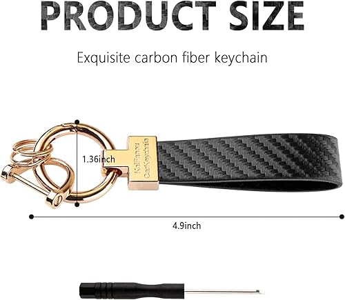 Miniatura 2 de Turcee Llavero de fibra de carbono para automóvil, accesorios para interiores de automóviles, llaveros de cuero y anillo en D antipérdida (negro)