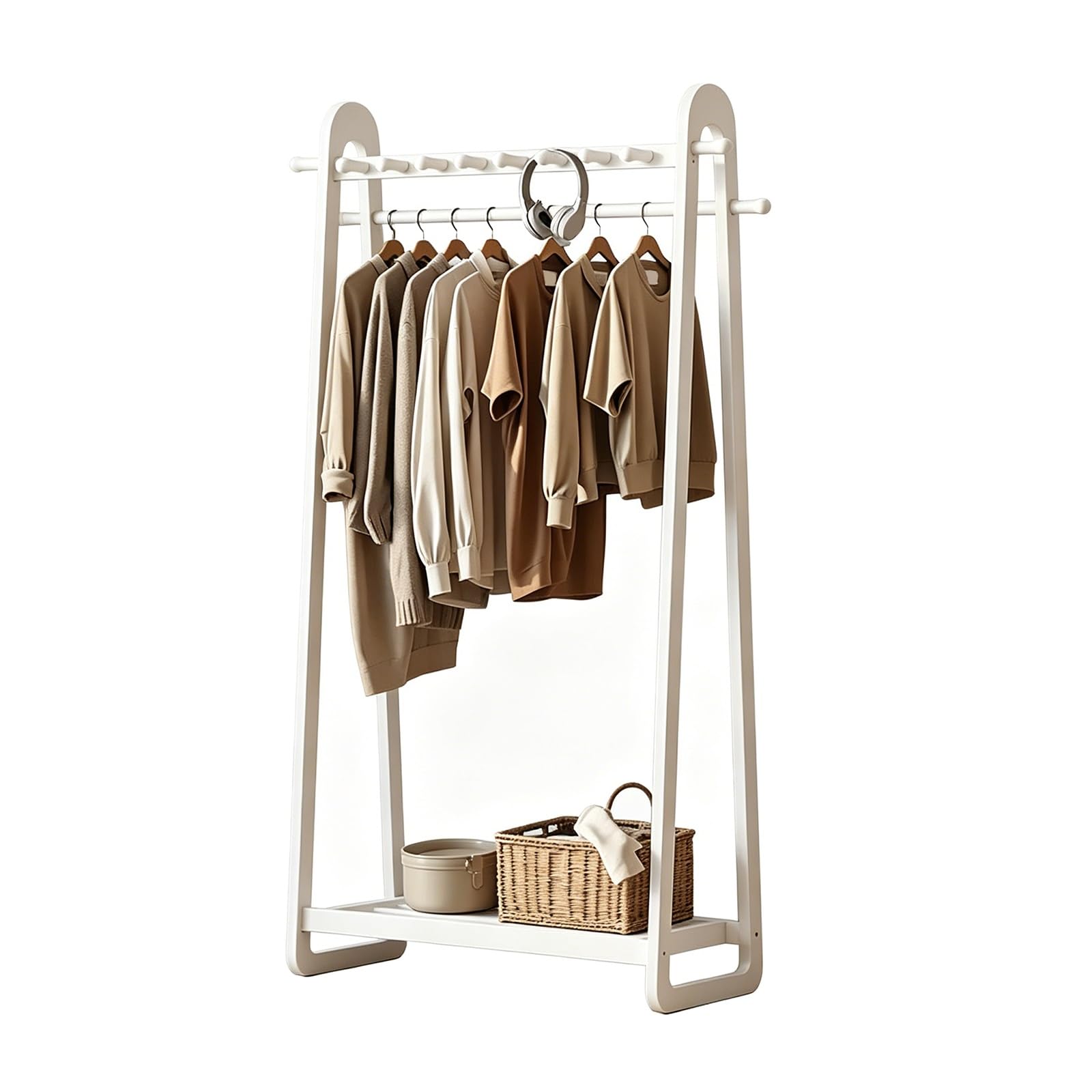 lyxamjrzyp Solid Wood Clothes Rack, Freestanding Clothing Rack, Garment Rack, Bedroom Living Room Entryway Storage Organizer Shelf(White,31.4in/80cm)