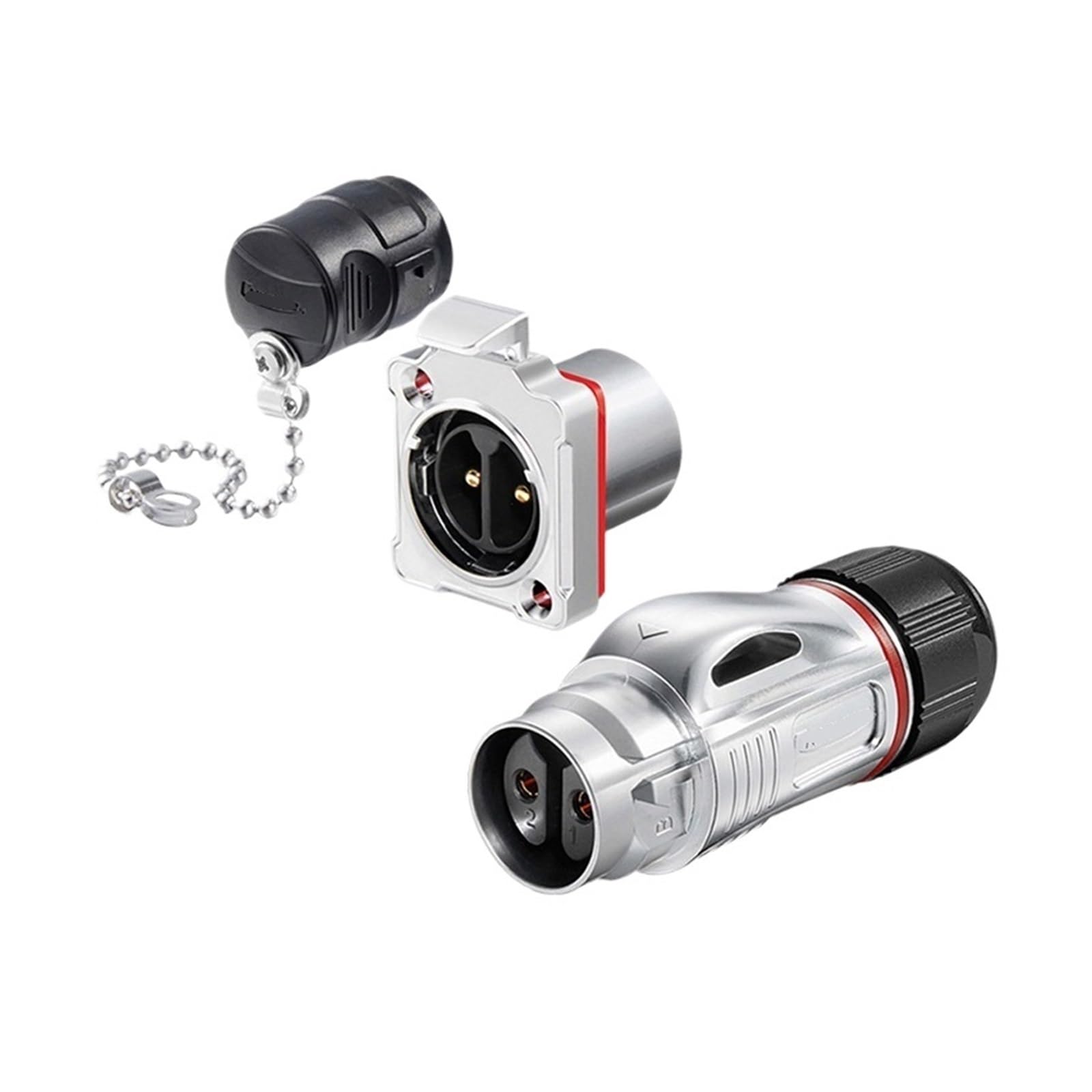 QAZXSEMUI Locking Wire BD24 2-core Metal Industrial Equipment Portable 25A Power Crimping Connector Aviation Plug(Metal flange reverse installation)