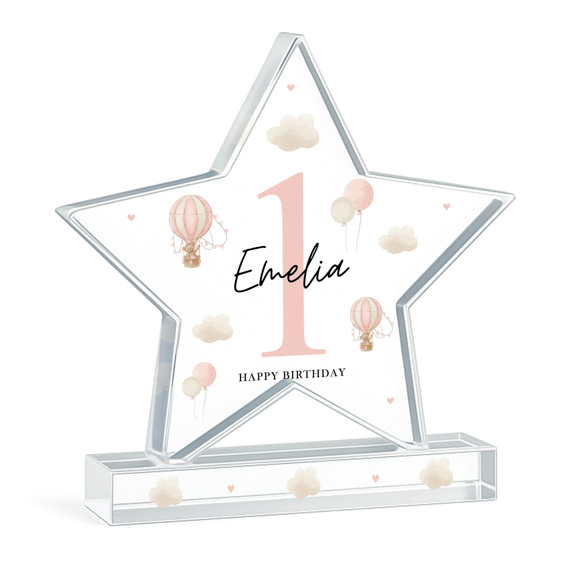 Red Ocean Personalised 1st Birthday Gift For Baby Girl Acrylic Star Plaque Nursery Decor First Birthday Gift For Daughter Granddaughter Niece Goddaughter Keepsake