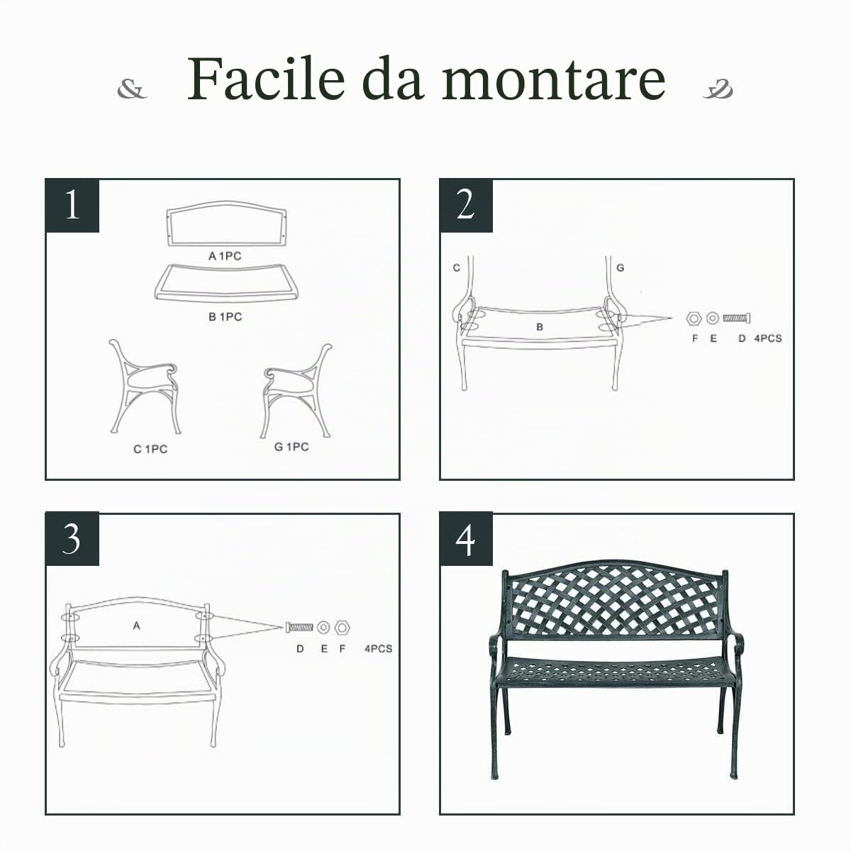 GIANTEX Panchina da Giardino in Metallo a 2 Posti | Seduta da Esterno con Schienale e Braccioli, Portata Fino a 210 kg, per Giardino, Balcone e Terrazza, 103 x 55 x 82 cm